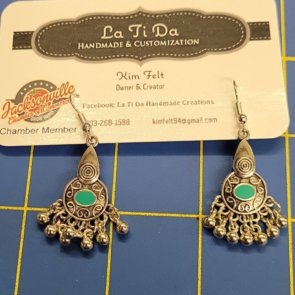 Silver Tone Dangle Earrings Turquoise